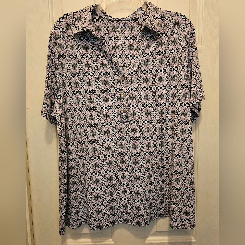 Croft&Barrow Women's Purple Geometric Patterned Shirt - 1X